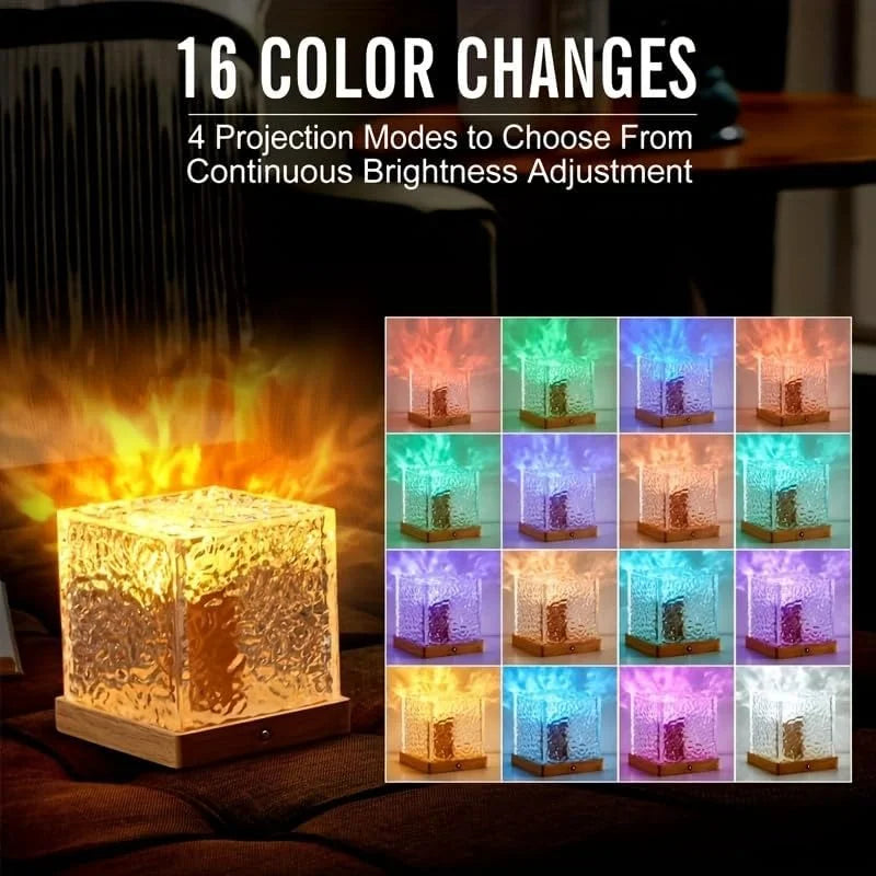 Crystal Cube Water Ripple Night Light – 16 Colors with Remote