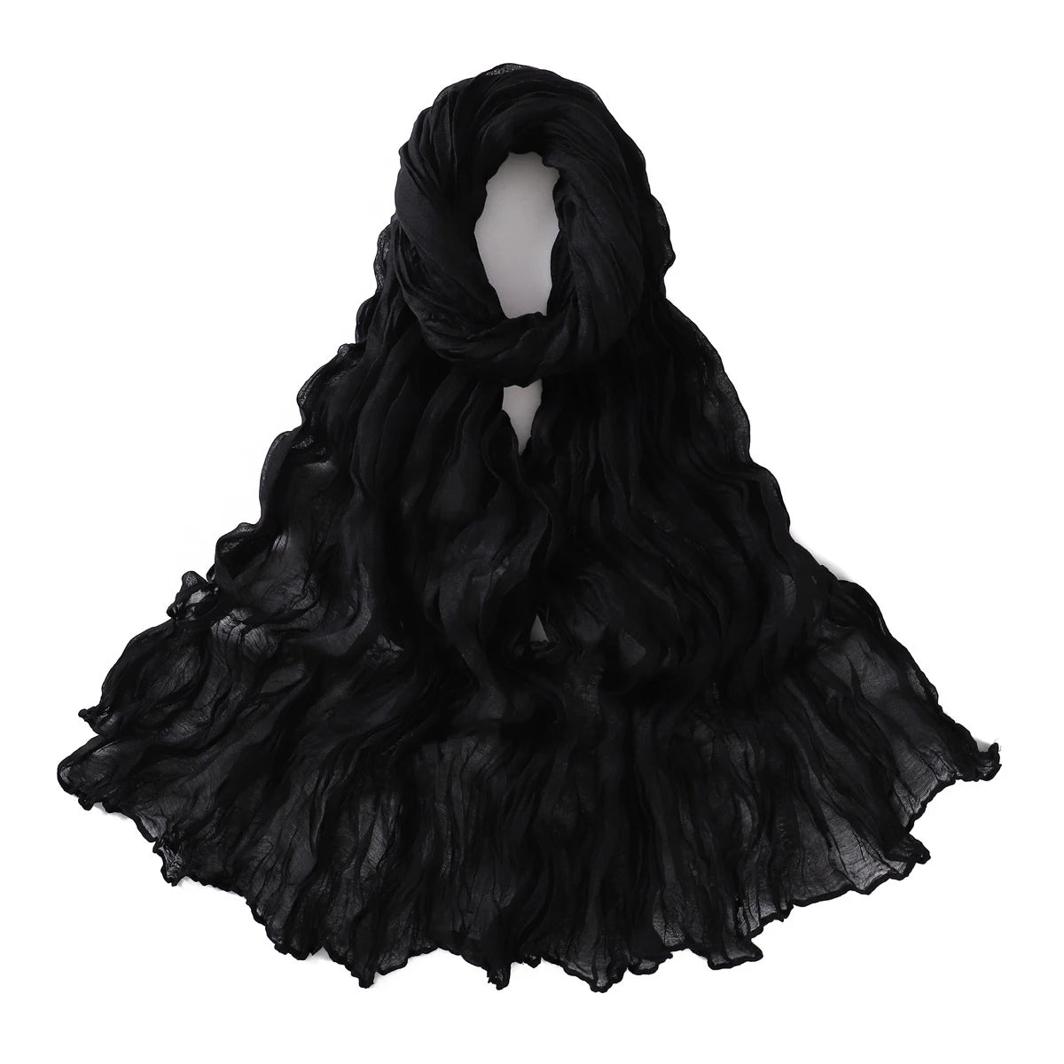 Women's Crinkle Cotton Voile Scarf – Lightweight Solid Color Shawl