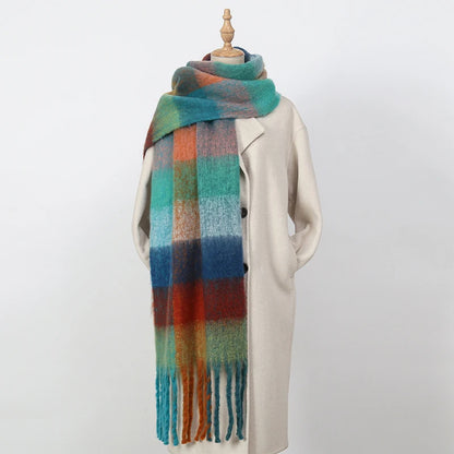 Women's Thick Winter Scarf – Colorblock Cashmere Shawl Wrap