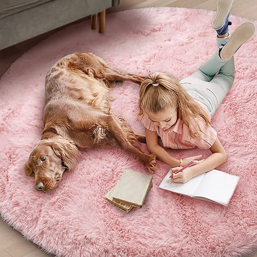 Round Fluffy Shag Area Rug – Soft Plush Circle Carpet for Kids & Girls Room