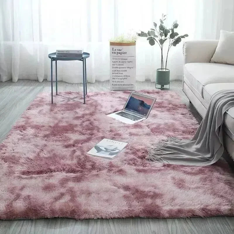 Gradient Fluffy Area Rug – Soft Shaggy Carpet for Bedroom & Living Room