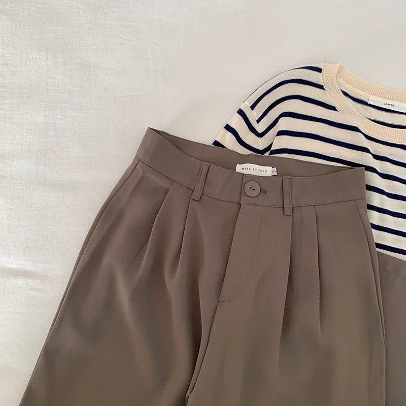High Waist Straight Pants for Women – Loose Fit Office Trousers