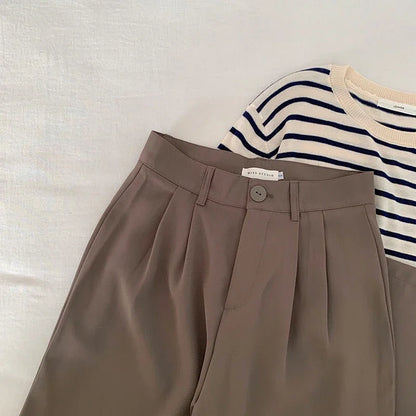 High Waist Straight Pants for Women – Loose Fit Office Trousers