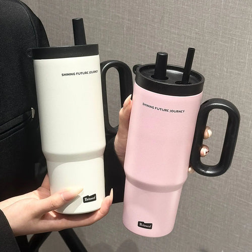 Vacuum Insulated Travel Tumbler with Straw & Handle 25.4oz