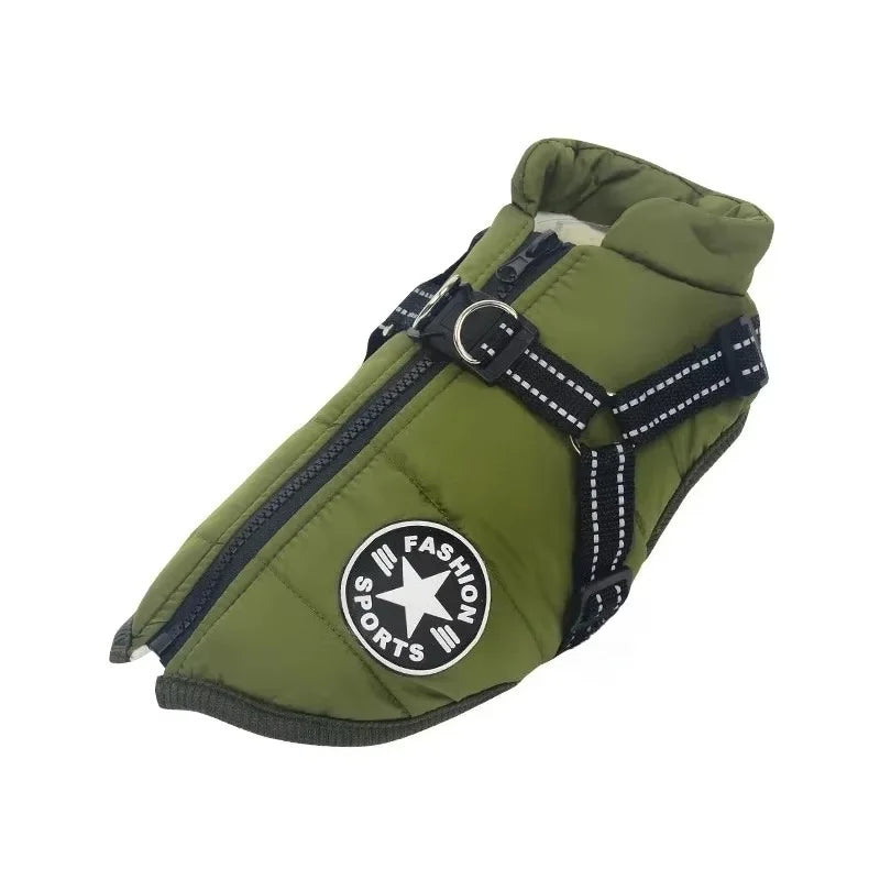 Waterproof Winter Dog Jacket with Built-In Harness
