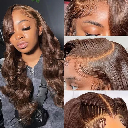 Chocolate Brown Body Wave Lace Front Human Hair Wig – 13x4 & 13x6, 18–46 Inch