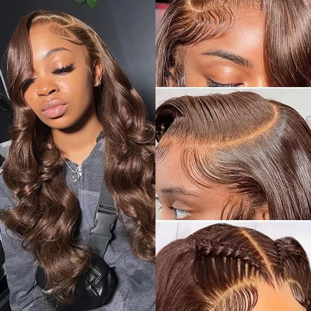 Chocolate Brown Body Wave Lace Front Human Hair Wig 13x4 13x6