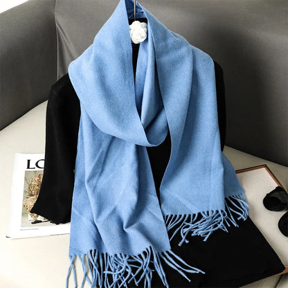Women's Solid Cashmere Winter Scarf with Tassels – Warm Shawl Pashmina