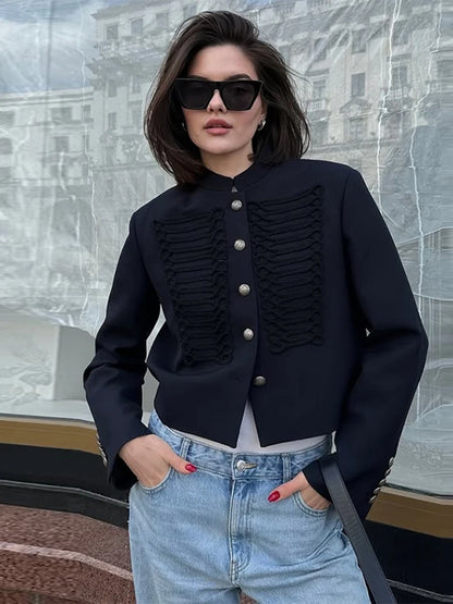 Women's Vintage Napoleon Short Jacket – Slim Stand Collar Coat