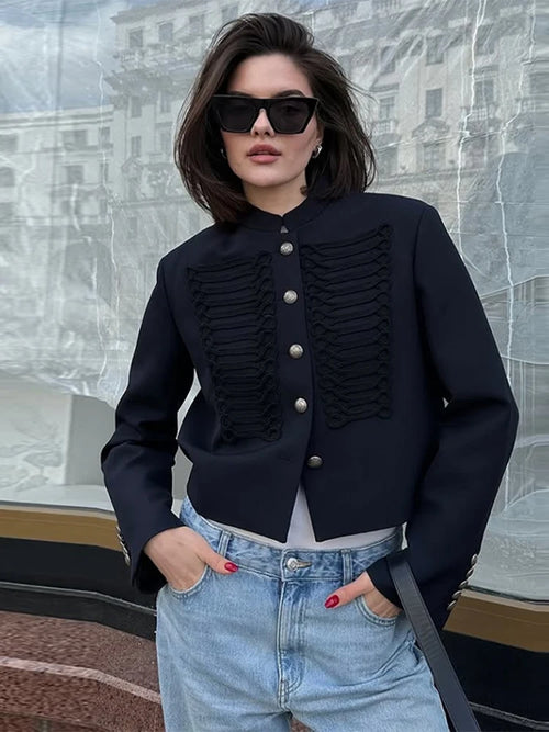 Women's Vintage Napoleon Short Jacket – Slim Stand Collar Coat