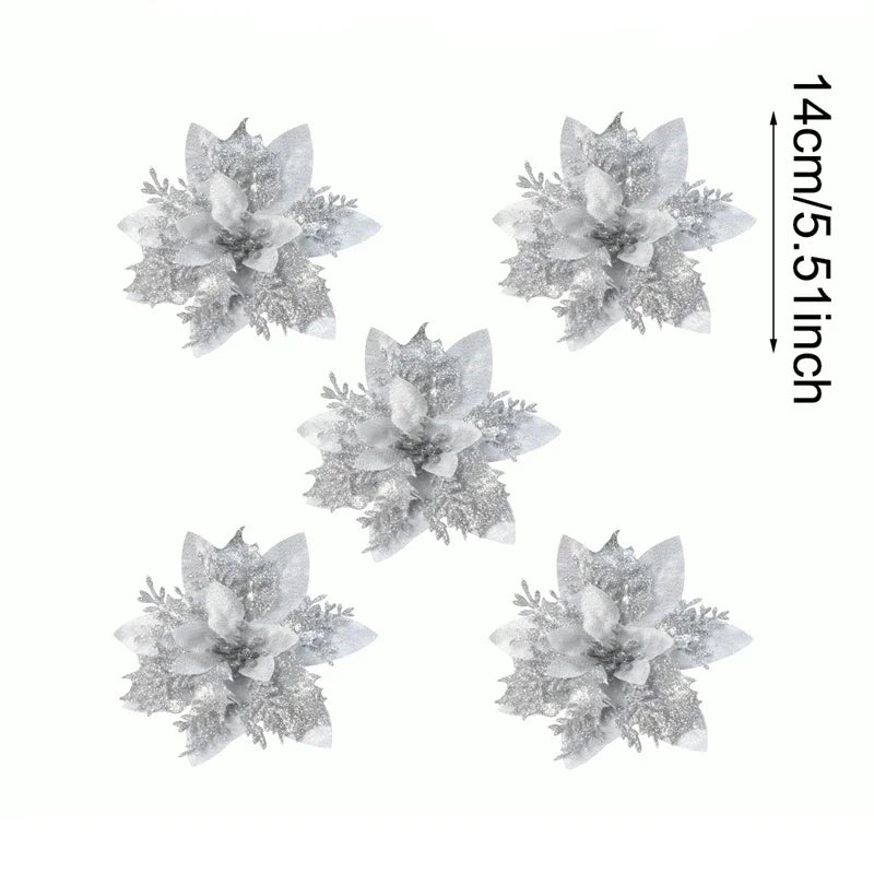 Glitter Artificial Poinsettia Christmas Tree Ornaments