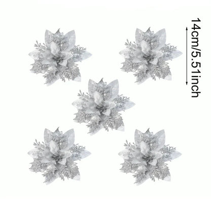 Glitter Artificial Poinsettia Christmas Tree Ornaments