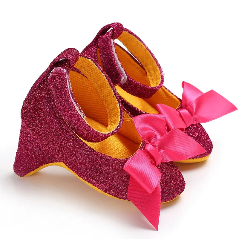 Baby Girl Heel Shoes – Princess Bow Crib Shoes for Newborns 0-12M