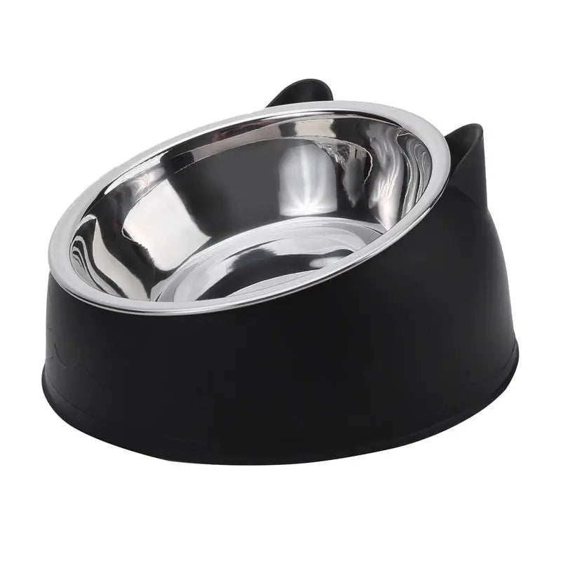 Tilted Stainless Steel Pet Feeding Bowl for Cats & Dogs