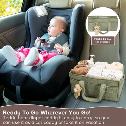 Baby Diaper Caddy Organizer – Plush Nursery Storage Basket with Compartments