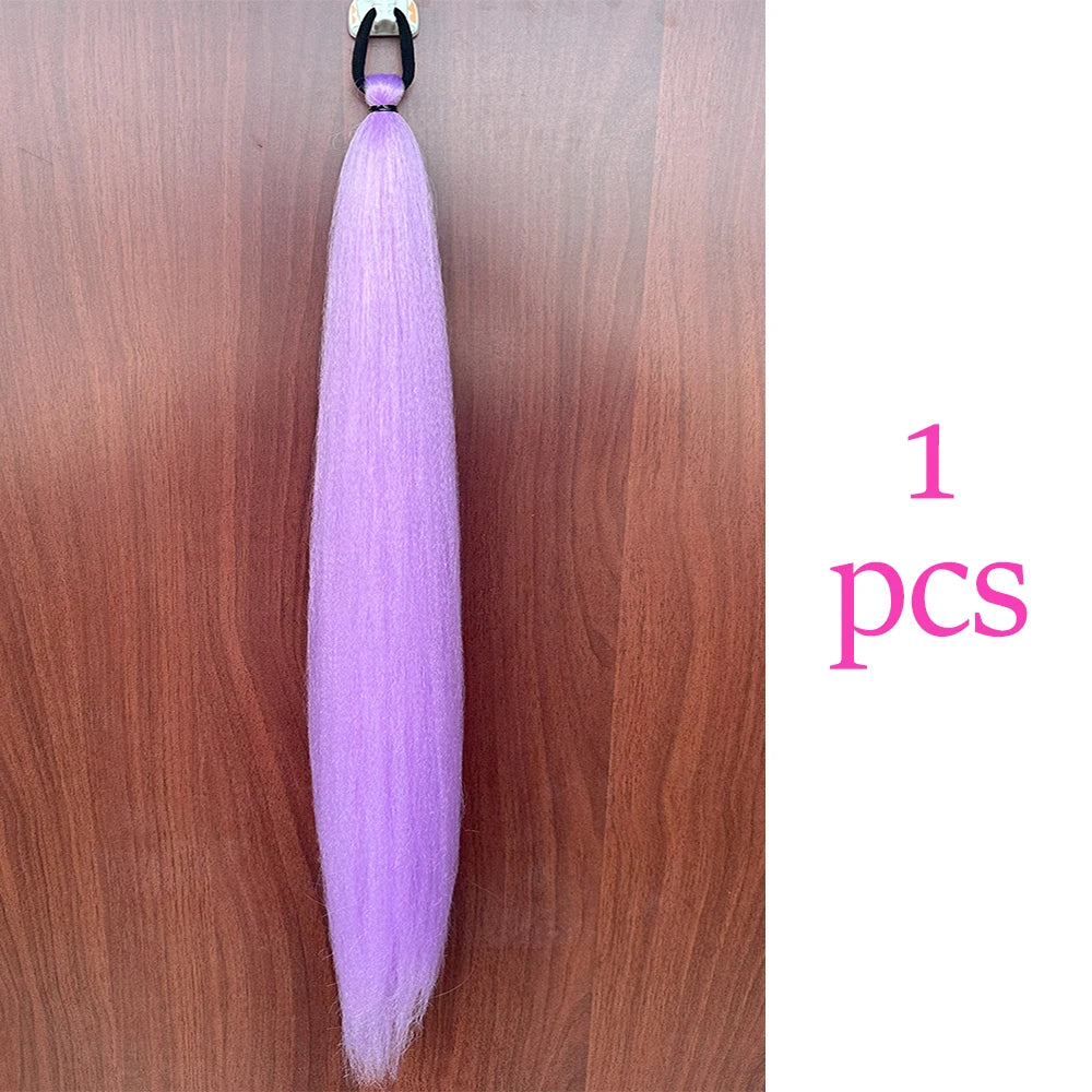 Synthetic Ponytail Hair Extension 2pcs – Long Straight, Colorful, Braiding Hairpiece with Rubber Band