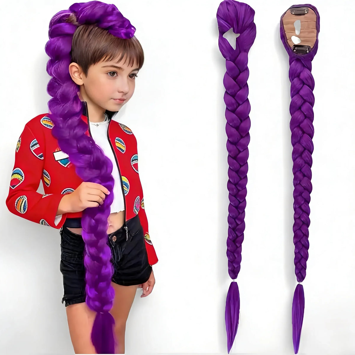 26-Inch Purple Braided Ponytail Hair Extension with Clip