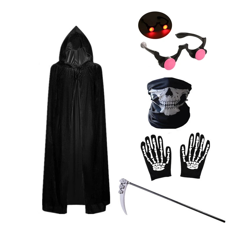Kids Grim Reaper Halloween Costume Set with Glowing Red Eyes