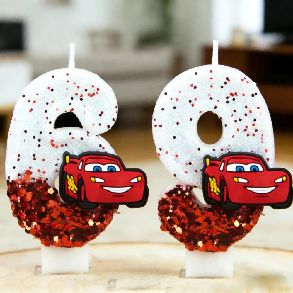 Lightning McQueen Birthday Candle – Number 0-9 Glitter Cake Topper for Kids