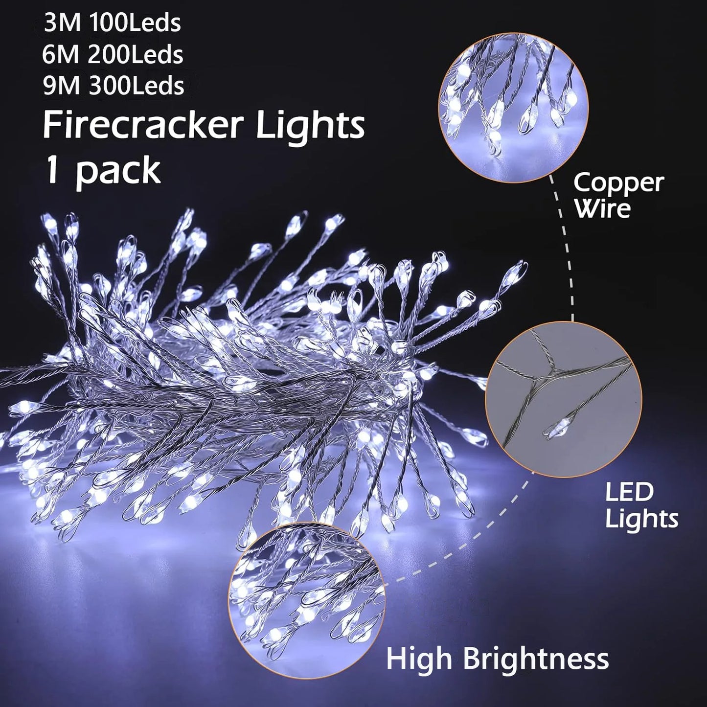 LED Firecracker Fairy String Lights USB Remote Control 3M 6M 9M
