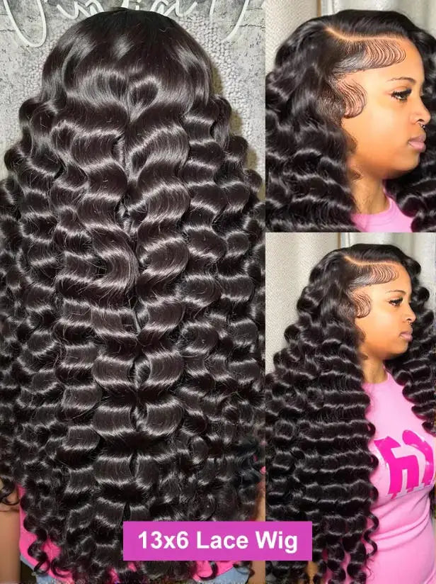 Deep Wave Human Hair Wig 13x4 13x6 HD Lace Front Natural Black