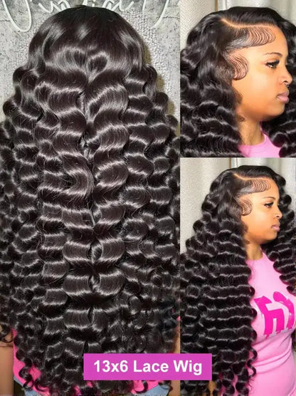 Deep Wave Human Hair Wig 13x4 13x6 HD Lace Front Natural Black