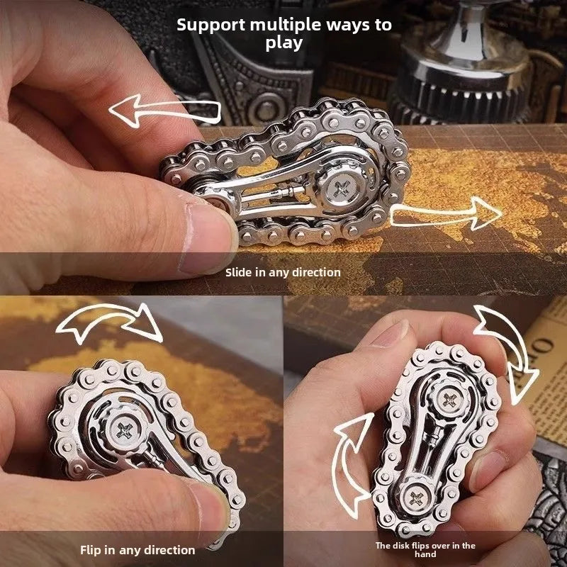 Metal Fidget Spinner – Gear & Chain Stress Relief Desk Toy for Adults