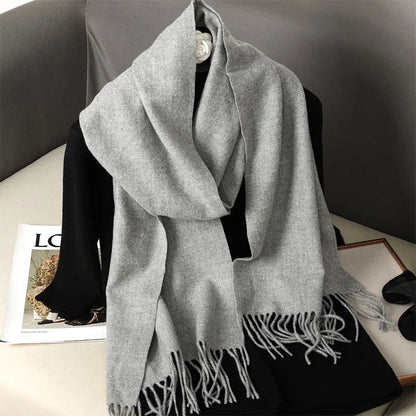 Women's Solid Cashmere Winter Scarf with Tassels – Warm Shawl Pashmina