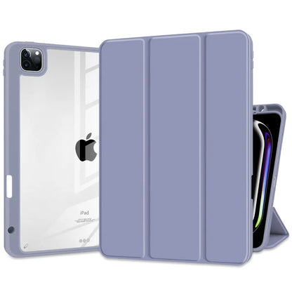 iPad Smart Case with Pencil Holder - Clear Back Trifold Cover