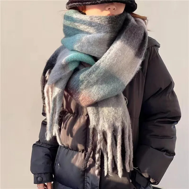 Women's Thick Winter Scarf – Colorblock Cashmere Shawl Wrap