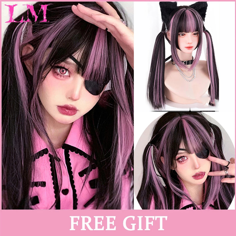 Cosplay Synthetic Wig with Bangs – Long Straight 24 Inch, Heat Resistant