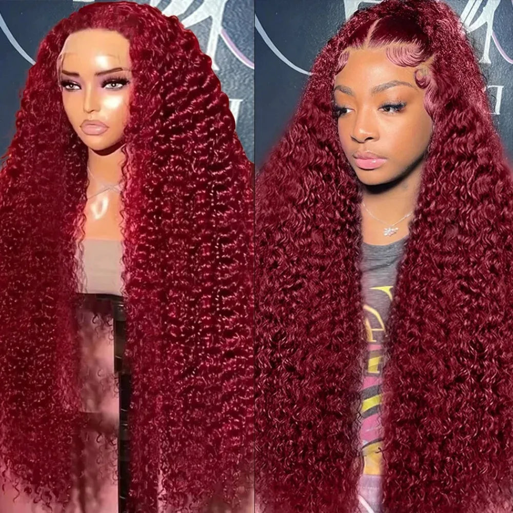 HD Transparent Lace Deep Wave Wig 99J Burgundy 13x4 13x6 Full Frontal