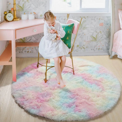 Round Fluffy Shag Area Rug – Soft Plush Circle Carpet for Kids & Girls Room
