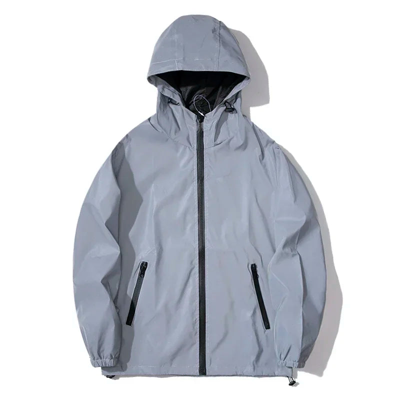 Reflective Hooded Jacket – Unisex Windproof Zip-Up Coat