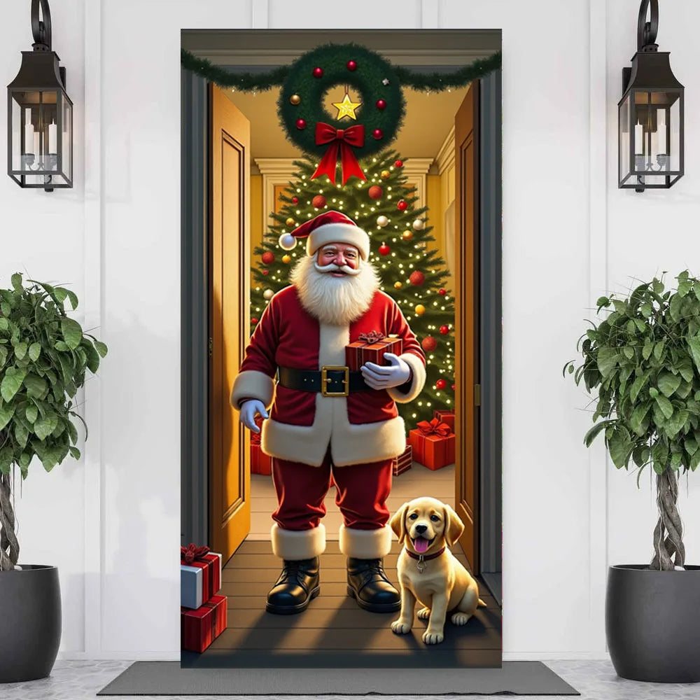 Christmas Door Cover – Santa Claus Holiday Decoration 35x73in