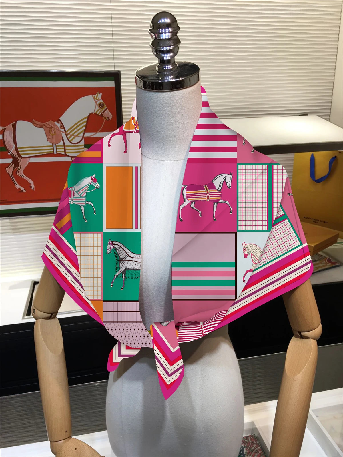 Women's Luxury Silk Square Scarf – 90cm Twill Print Bandana Shawl