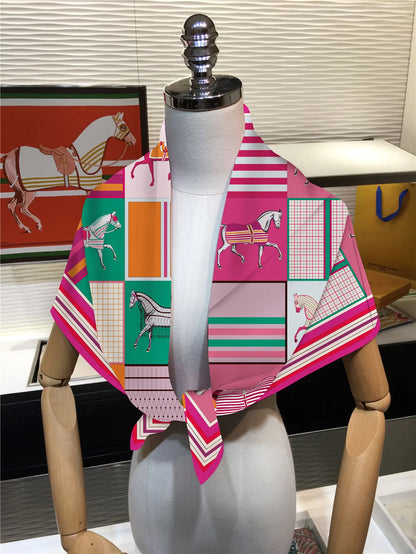 Women's Luxury Silk Square Scarf – 90cm Twill Print Bandana Shawl