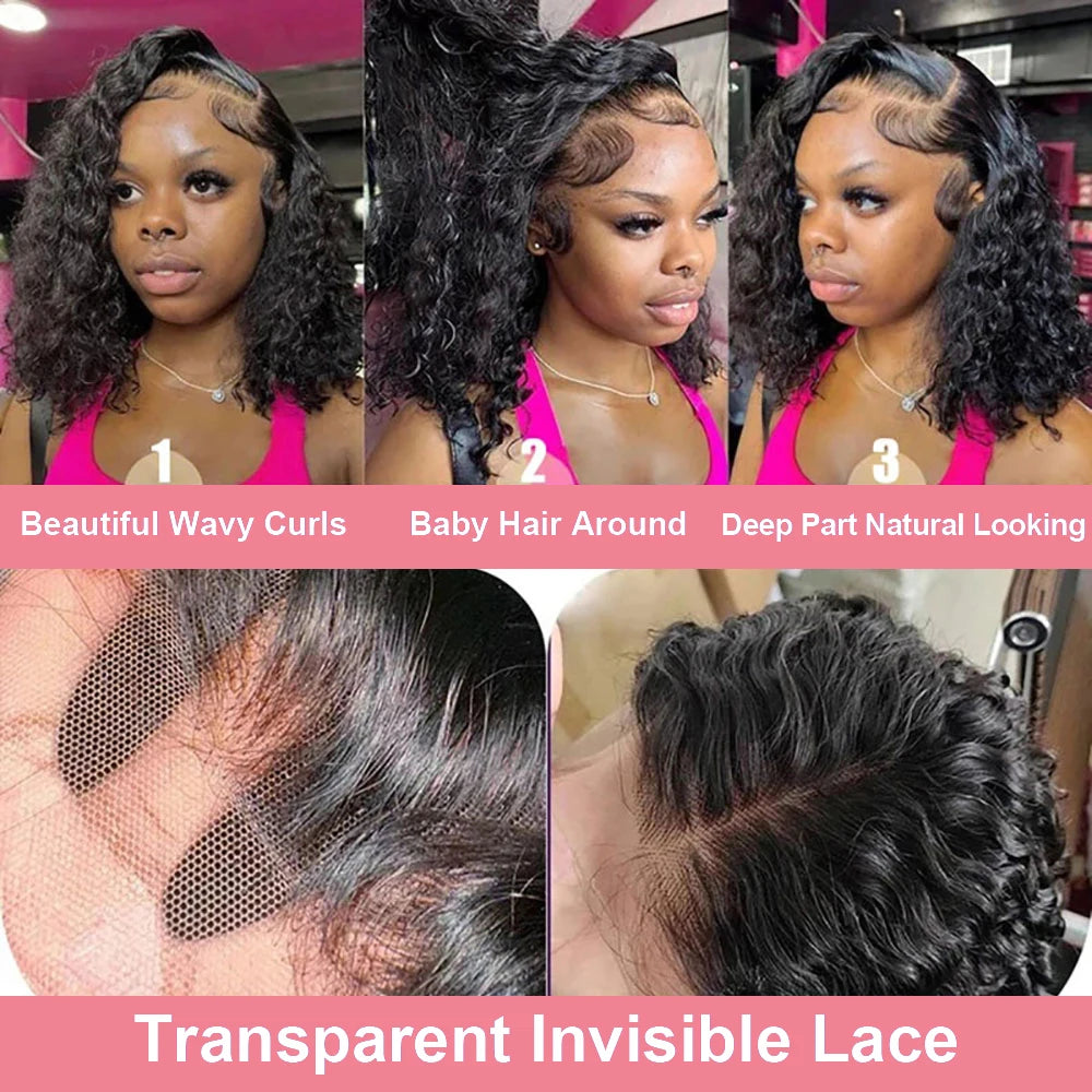 Water Curly Human Hair Wig 4x4 Closure & 13x4 Lace Front Brazilian 200% 250% Density