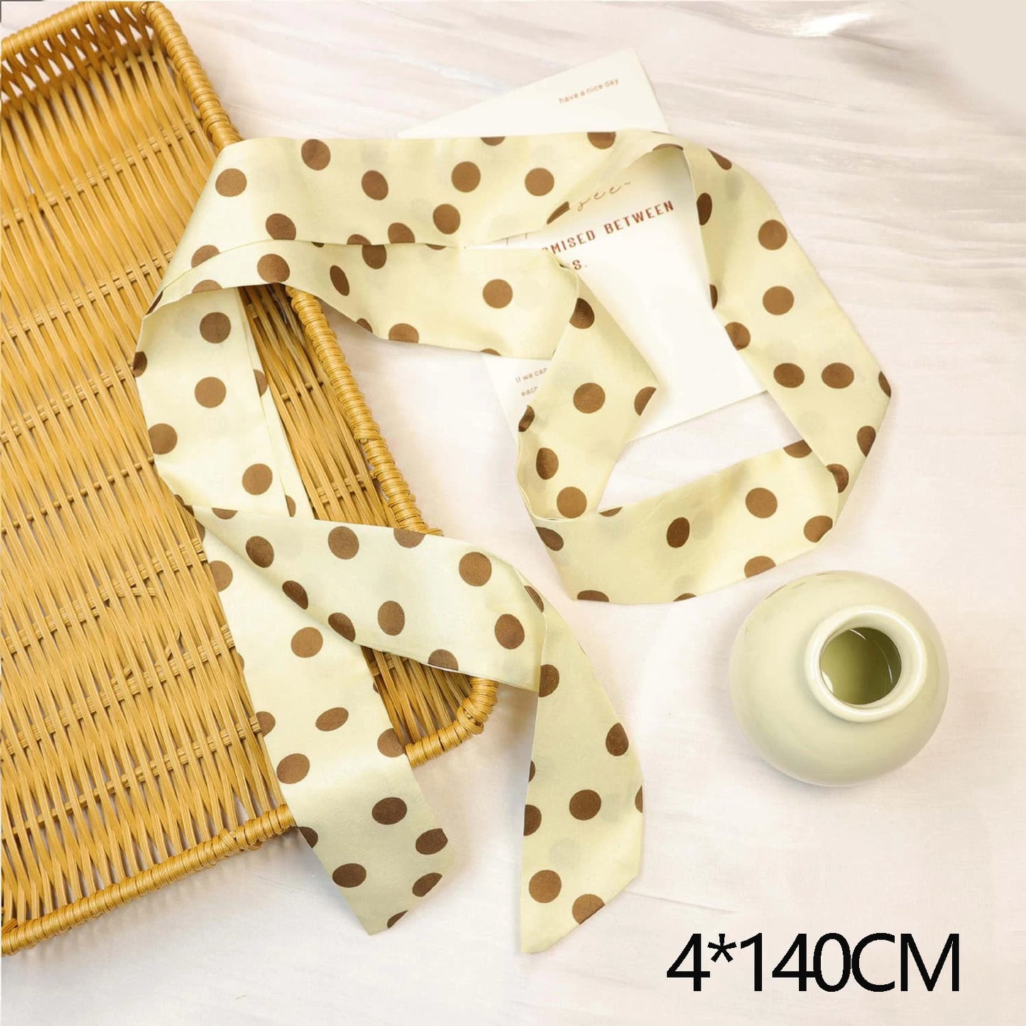 Silk Ribbon Neck Scarf for Women – Polka Dot Skinny Neckerchief & Bandana