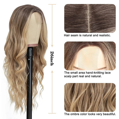 Synthetic Lace Wig 26 Inch – Long Wavy Curly Middle Part Heat Resistant