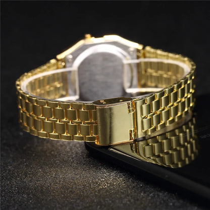 Digital Watch – Stainless Steel Retro LCD Wristwatch