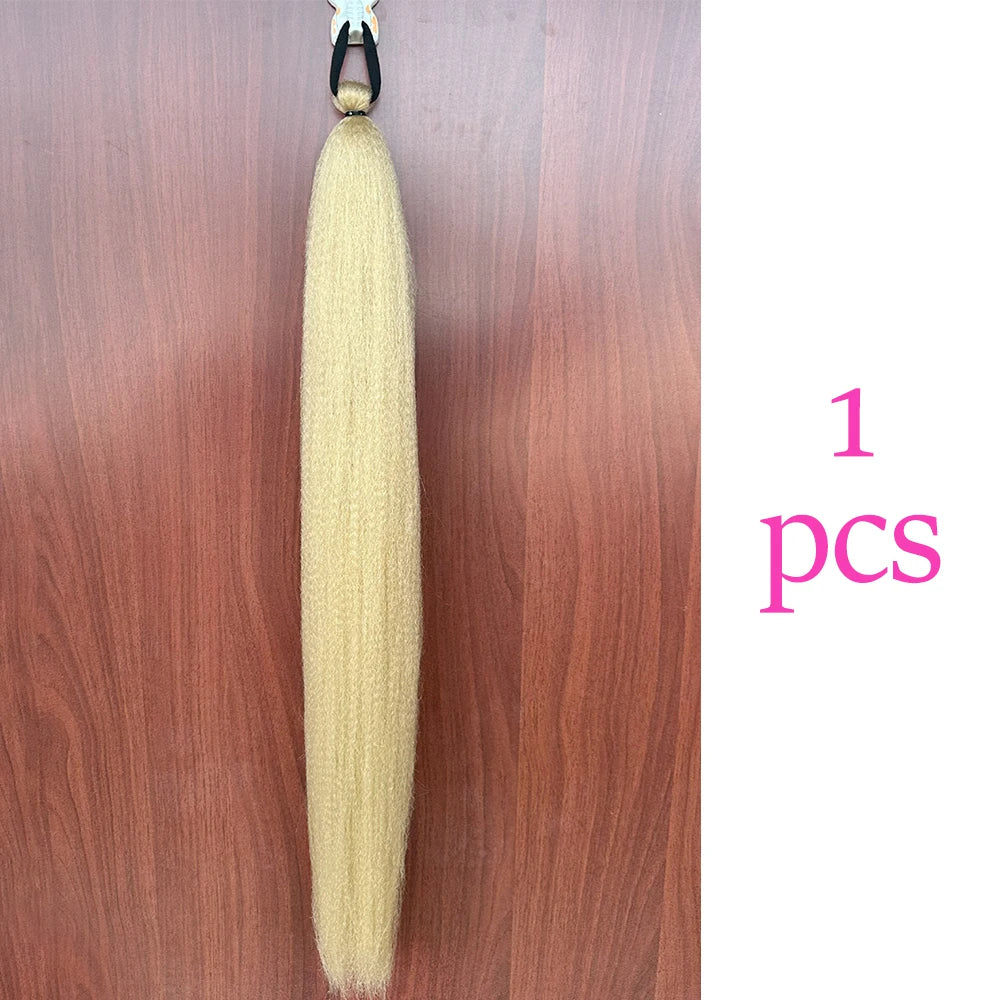 Synthetic Ponytail Hair Extension 2pcs – Long Straight, Colorful, Braiding Hairpiece with Rubber Band