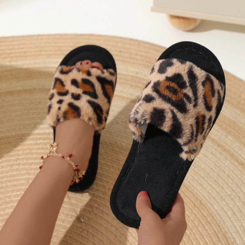 Women's Plush Fuzzy Slippers – Warm Non-Slip Flat Slides for Winter