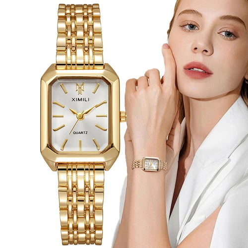 Women's Gold-Plated Square Quartz Watch – Stainless Steel