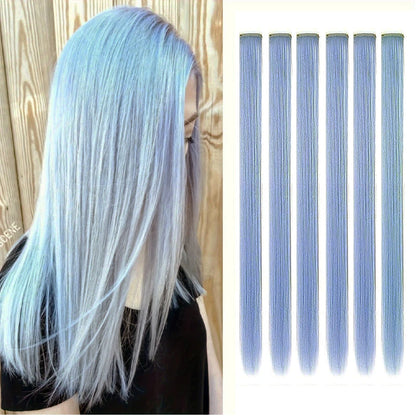Clip-In Hair Extensions 6 Pcs Colored Highlights 22 Inch Straight