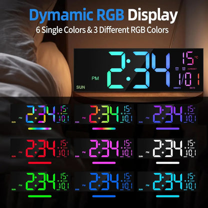 Large Digital Wall Clock with Remote Control & LED Display