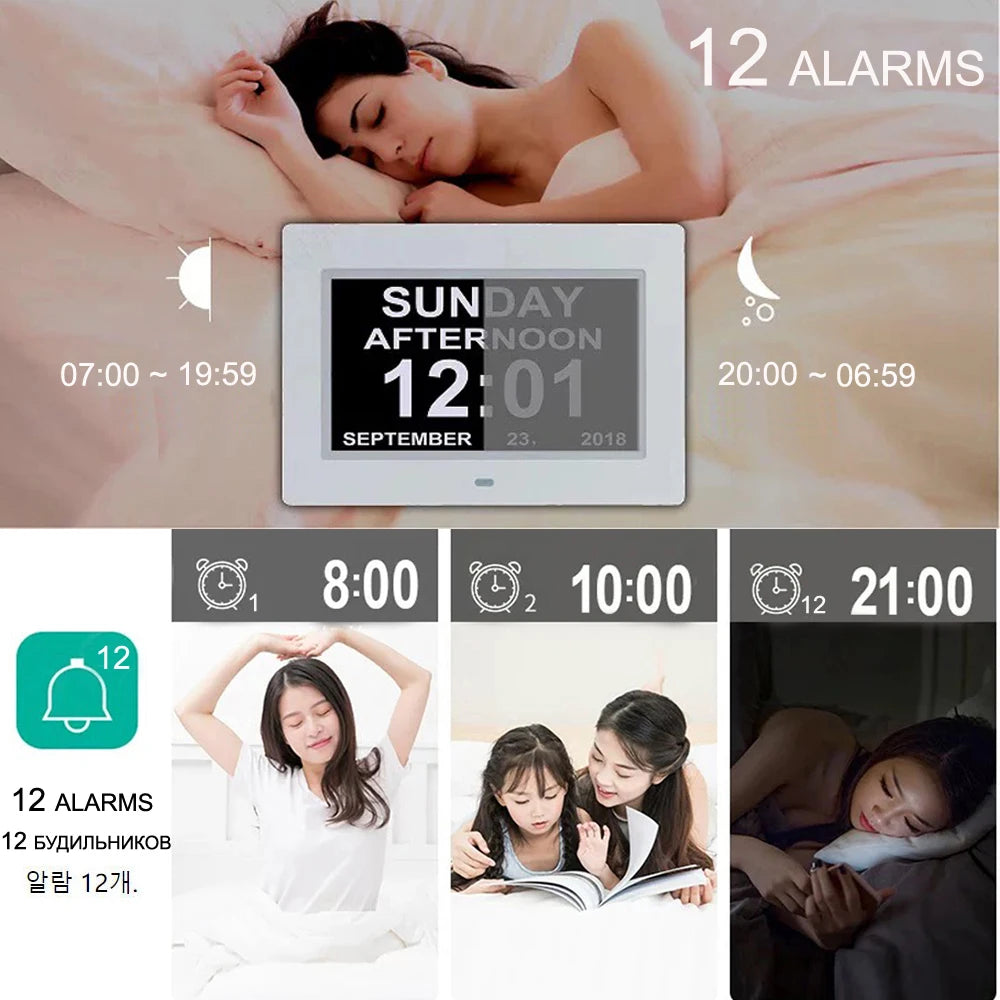 Digital Calendar Clock with 12 Alarms, Medicine Reminder & Large Display