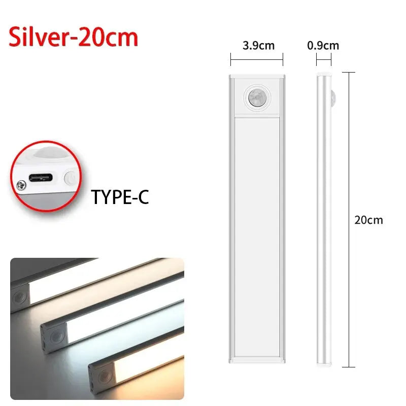 LED Motion Sensor Under Cabinet Light Bar – USB-C Rechargeable