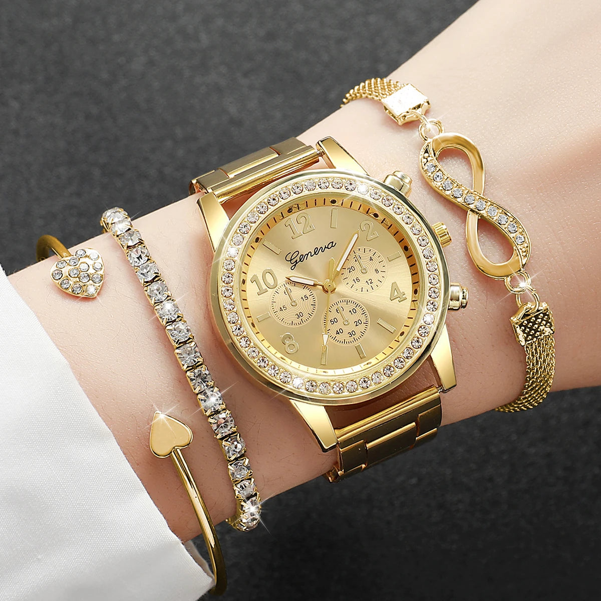 Women's Quartz Watch & Bracelet Set – Rhinestone Luxury Gift