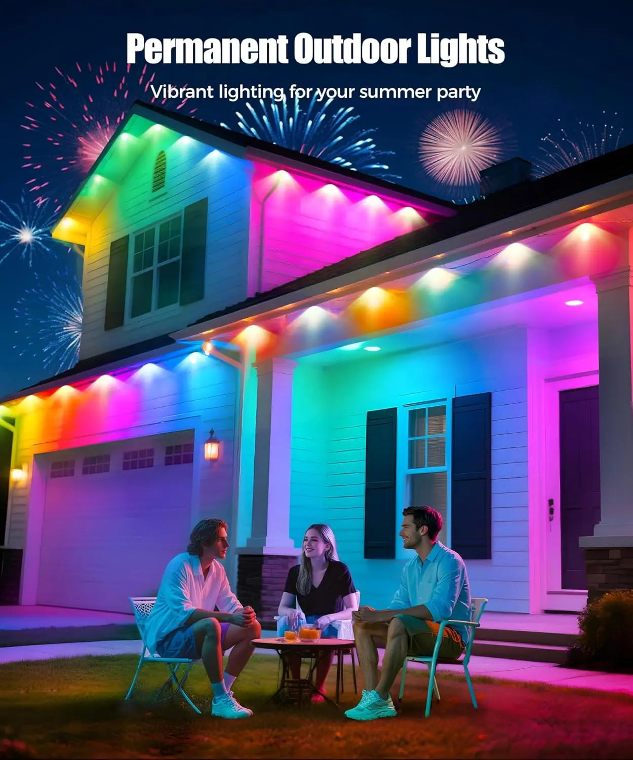Smart RGB Outdoor Eave Lights – App & Remote Control, IP67, 15/30/60M